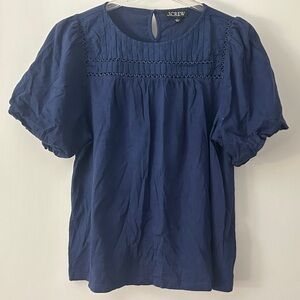 J. Crew Puff Sleeve Smocked Blouse Navy Blue
